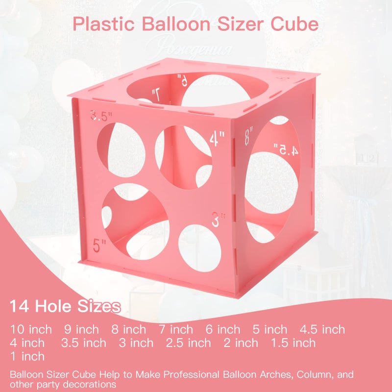 Pllieay 14 Holes Balloon Sizer Box Cube, Pink Plastic Measurement Tool, Collapsible With Instructions for Decoration, Arch, Columns, 1-10 Inch - Image 2
